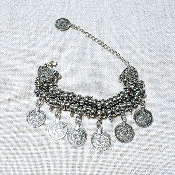 Silver boho anklet N527 - Picture 2 of 4